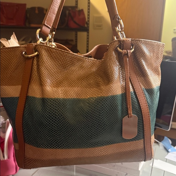 Furla Handbags - Furla Tan and Green Women's Tote Bag
